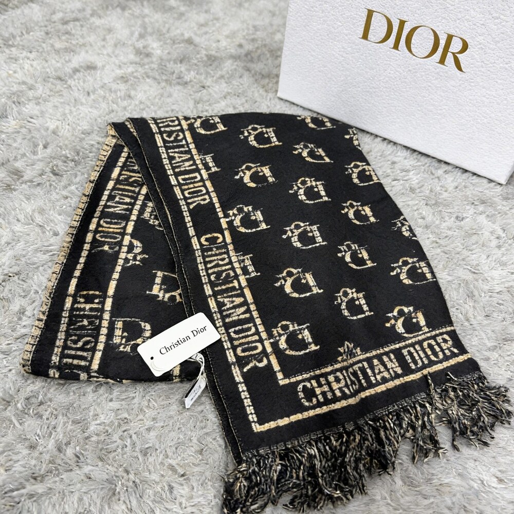 Dior Black Cream Oblique Framed Scarf